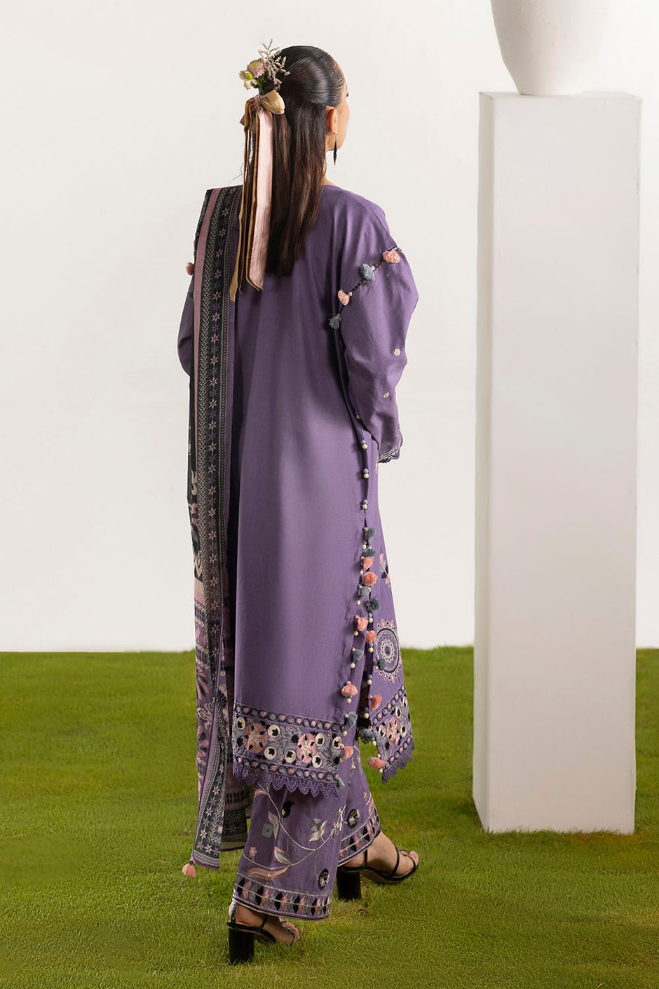3 Piece Embroidered Lawn Suit with Embroidered Borders and Embroidered Trouser