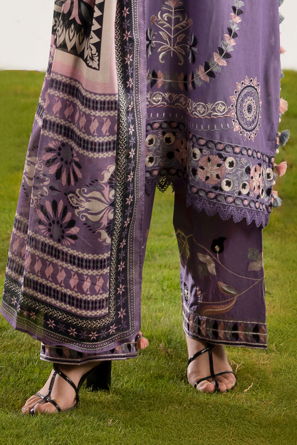 3 Piece Embroidered Lawn Suit with Embroidered Borders and Embroidered Trouser
