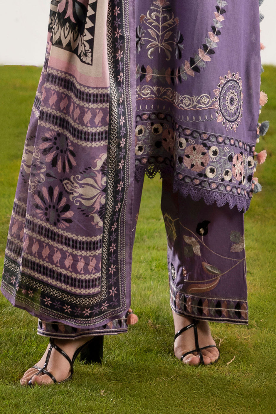 3 Piece Embroidered Lawn Suit with Embroidered Borders and Embroidered Trouser