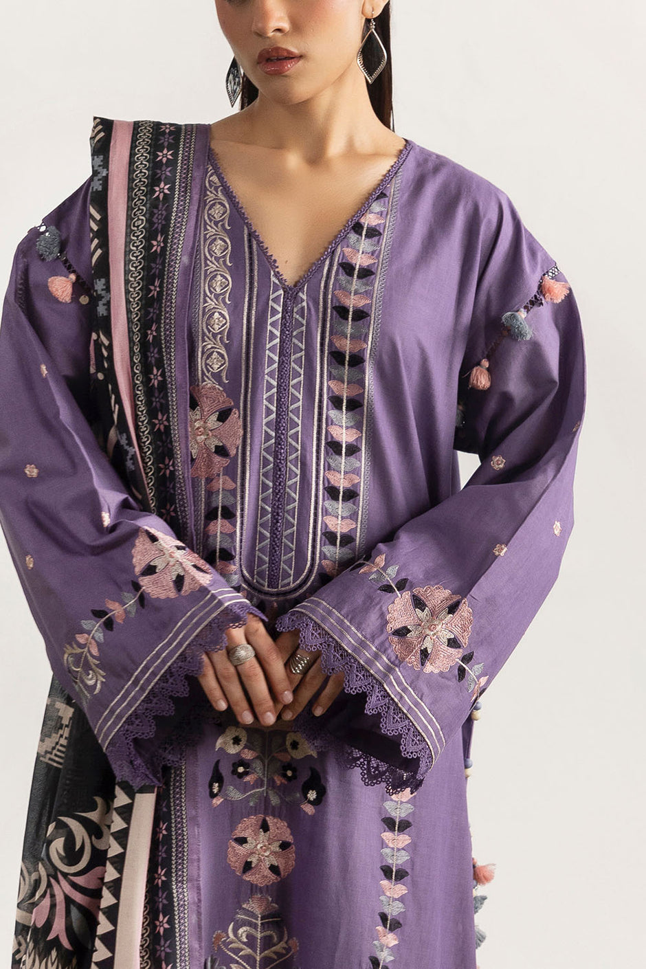 3 Piece Embroidered Lawn Suit with Embroidered Borders and Embroidered Trouser