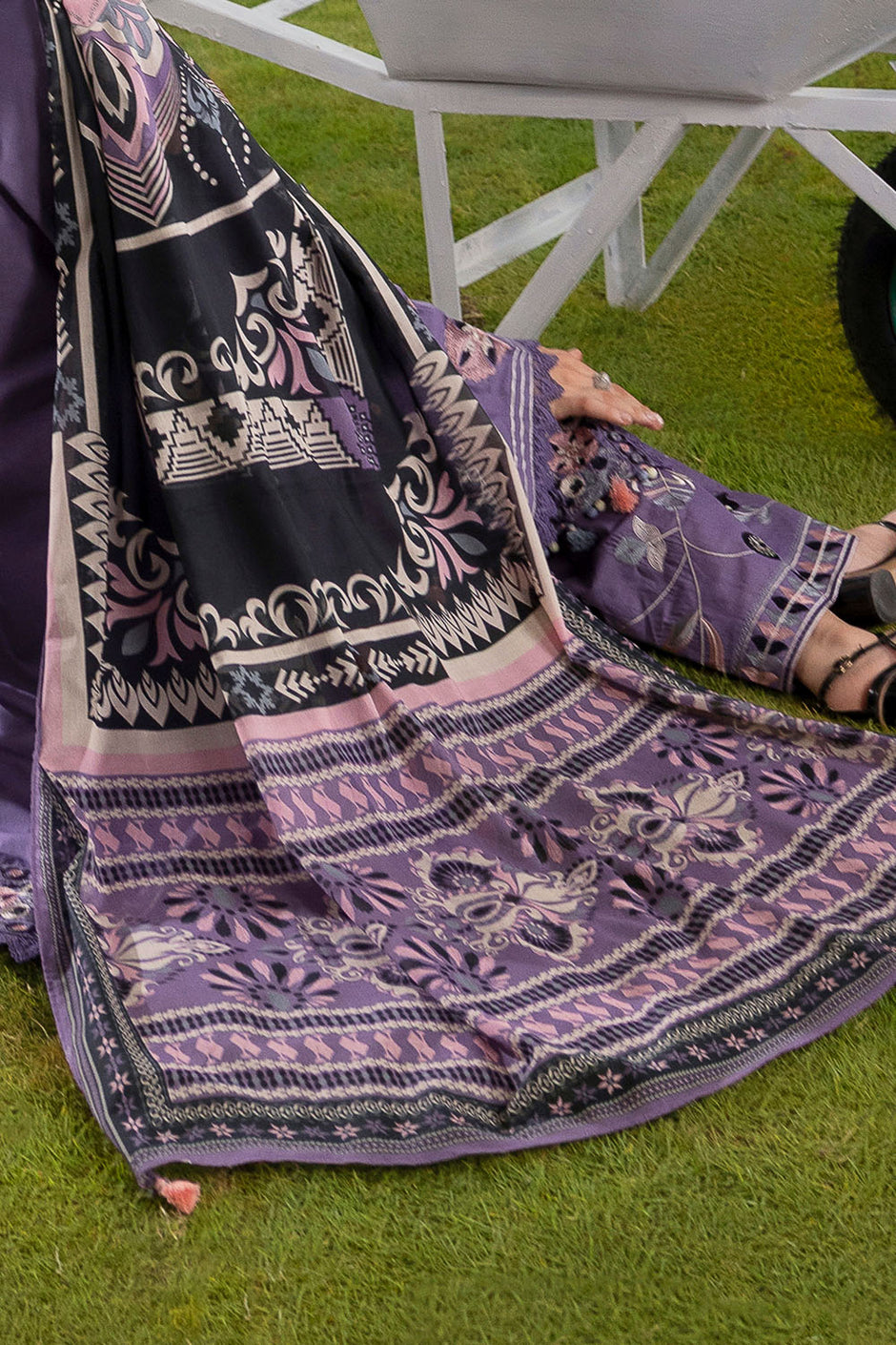 3 Piece Embroidered Lawn Suit with Embroidered Borders and Embroidered Trouser