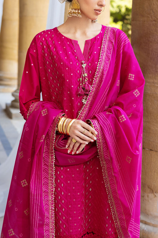 3 Piece Zari & Sequins Embroidered Lawn Suit with Gold & Lacquer Printed Dupatta DN-52036