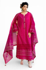 3 Piece Zari & Sequins Embroidered Lawn Suit with Gold & Lacquer Printed Dupatta DN-52036