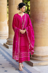 3 Piece Zari & Sequins Embroidered Lawn Suit with Gold & Lacquer Printed Dupatta DN-52036