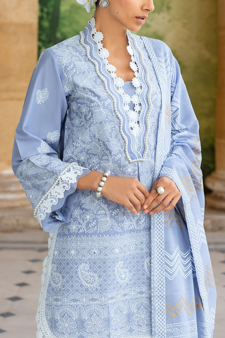 3 Piece Zari & Sequins Embroidered Lawn Suit with Printed Dupatta DN-52037