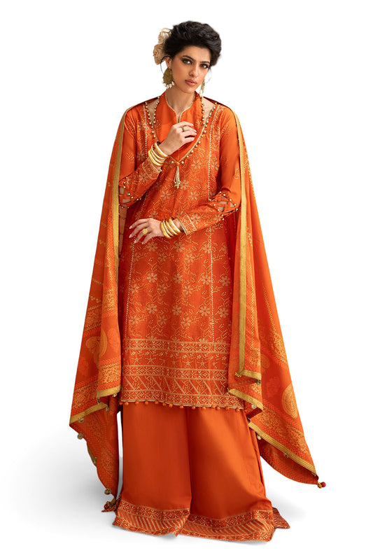 3 Piece Zari & Sequins Embroidered Lawn Suit with Gold & Lacquer Printed Dupatta DN-52041