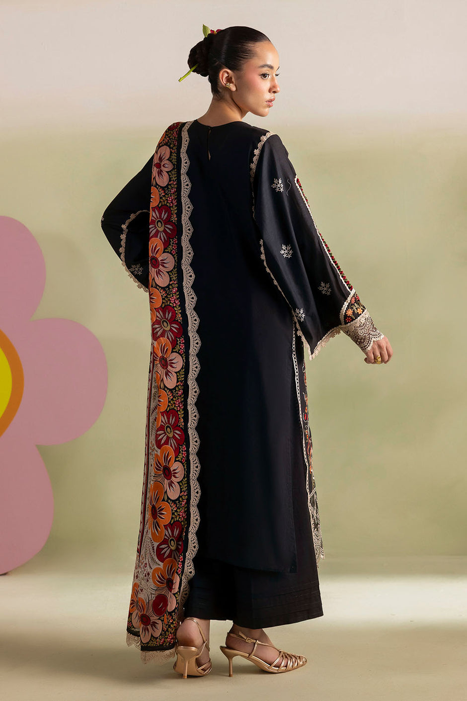 3 Piece Embroidered Lawn Suit with Printed Lawn Dupatta and Embroidered Trouser Border