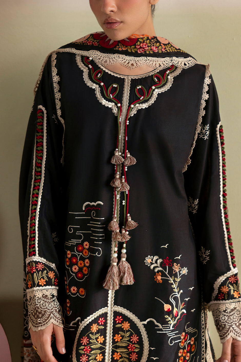 3 Piece Embroidered Lawn Suit with Printed Lawn Dupatta and Embroidered Trouser Border