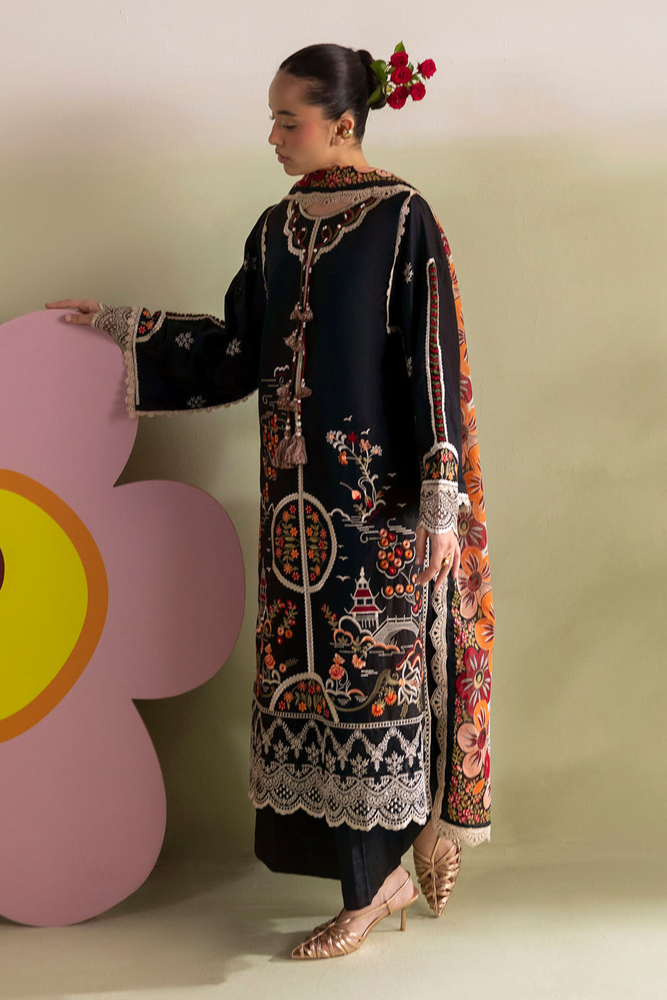 3 Piece Embroidered Lawn Suit with Printed Lawn Dupatta and Embroidered Trouser Border