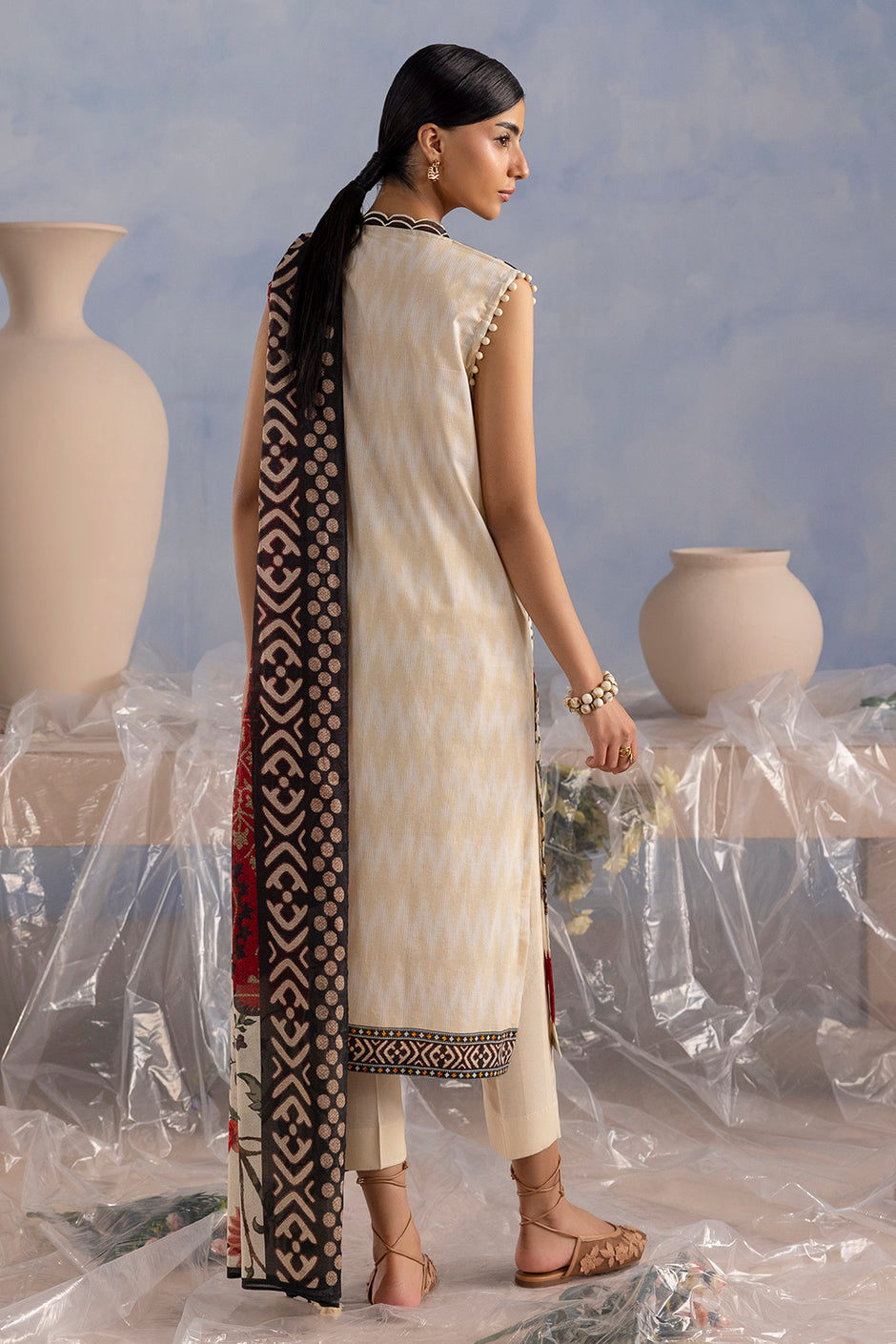 3 Piece Embroidered Printed Cotton Suit with Printed Lawn Dupatta