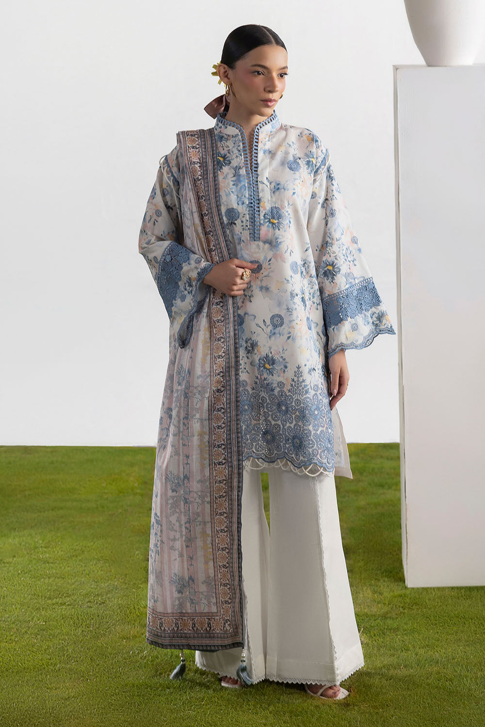 3 Piece Embroidered Printed Lawn Suit with Printed Lawn Dupatta