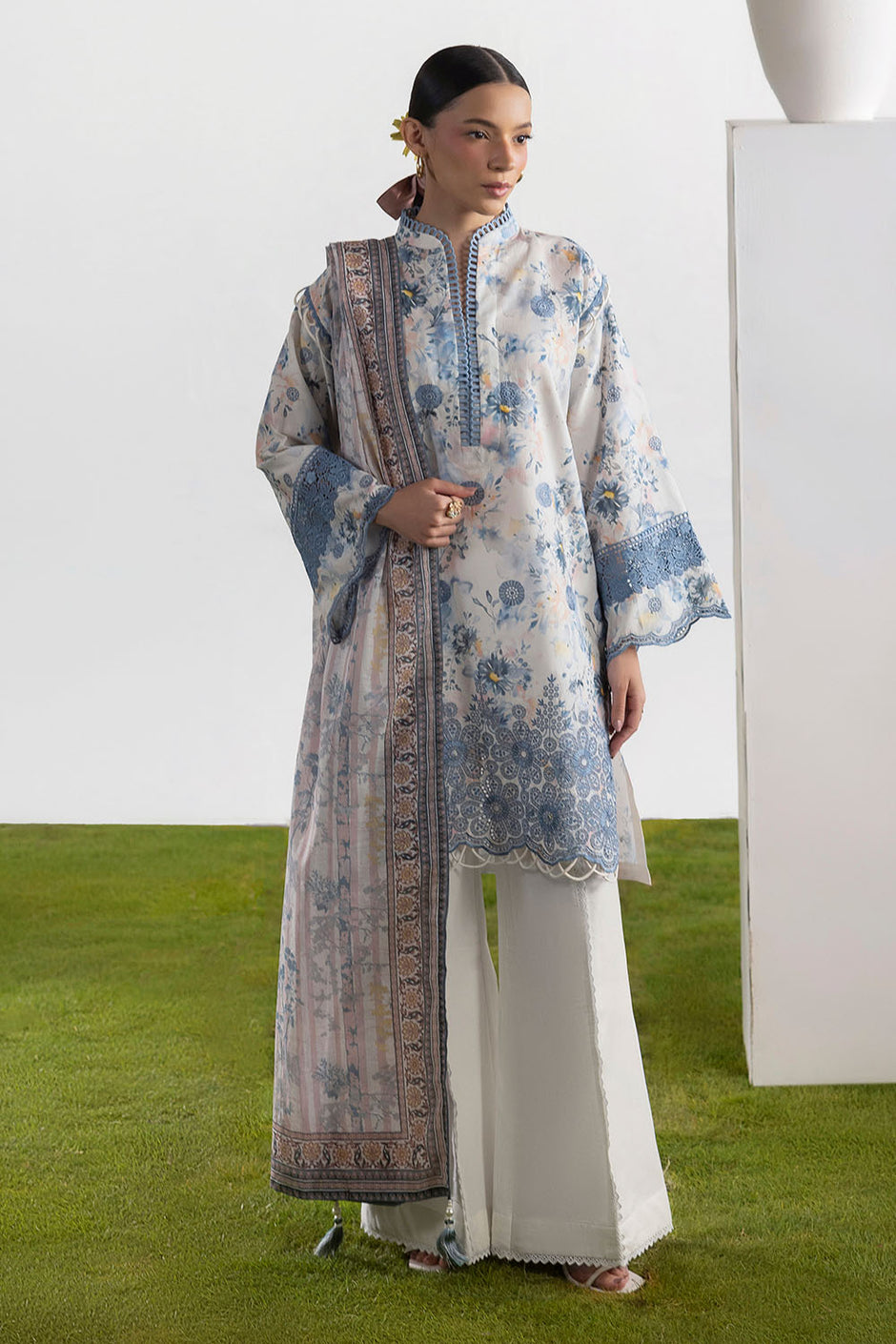 3 Piece Embroidered Printed Lawn Suit with Printed Lawn Dupatta