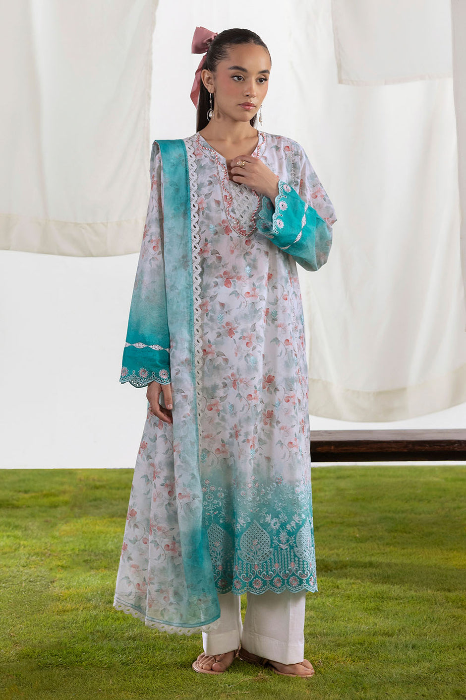 3 Piece Embroidered Printed Lawn Suit with Printed Lawn Dupatta