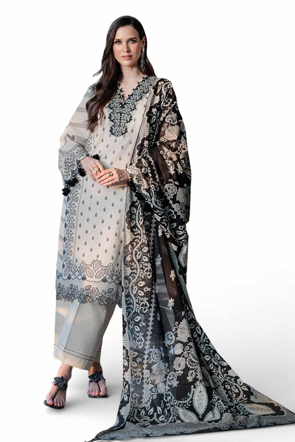 3 Piece Printed Lawn Suit with Embroidered Neckline