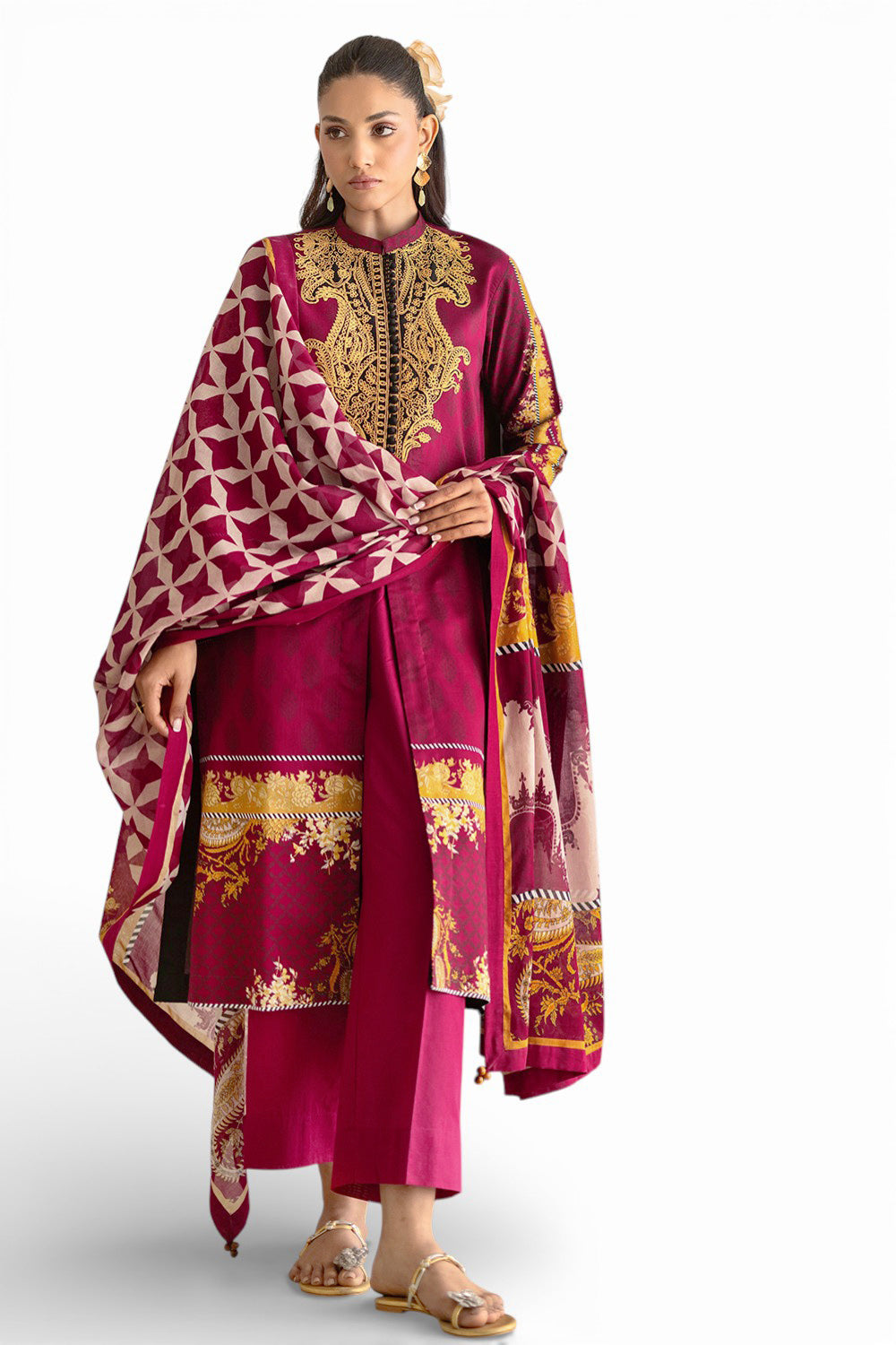 3 Piece Printed Lawn Suit with Embroidered Neckline
