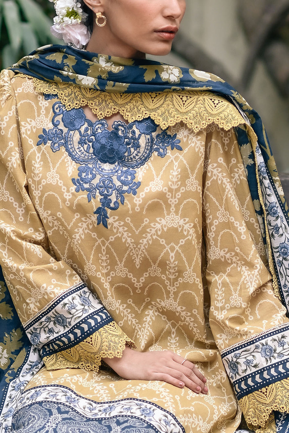 3 Piece Printed Lawn Suit with Embroidered Neckline