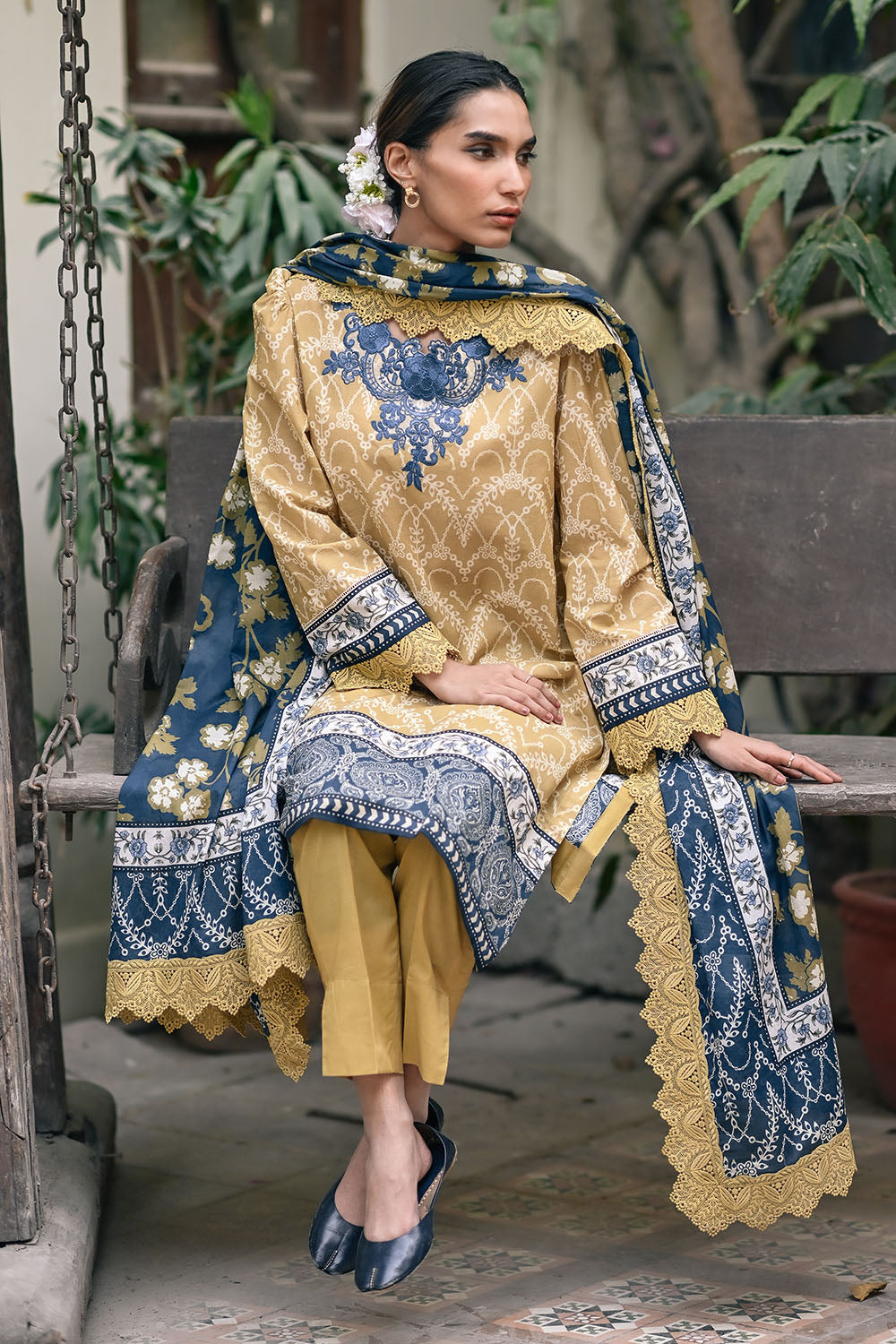 3 Piece Printed Lawn Suit with Embroidered Neckline