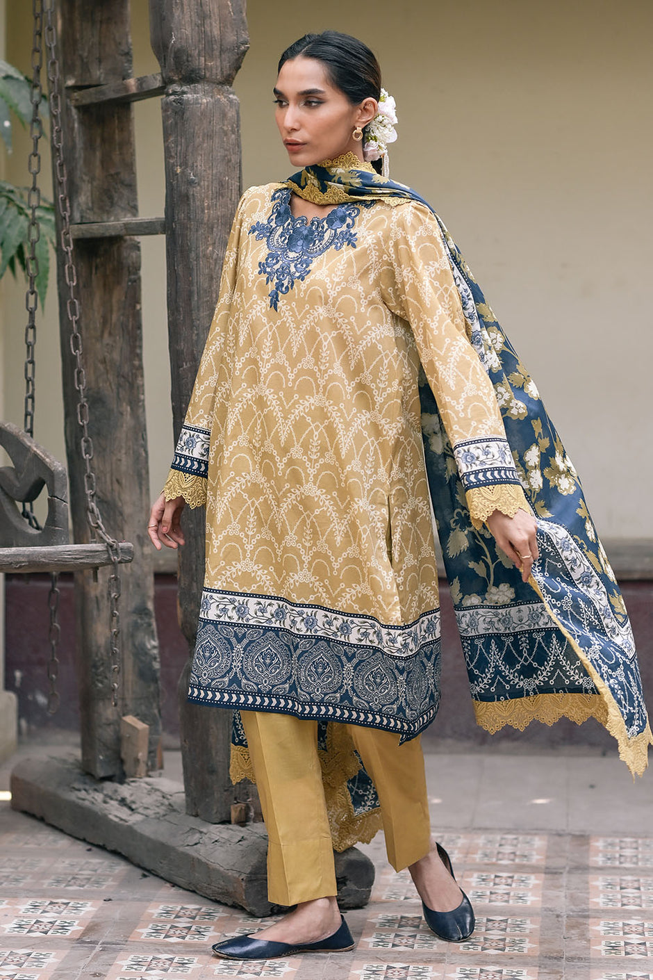 3 Piece Printed Lawn Suit with Embroidered Neckline
