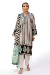 3 Piece Printed Lawn Suit with Embroidered Neckline and Border CL-52614