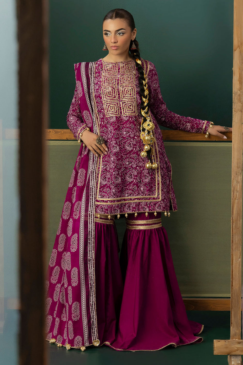 3 Piece Gota Embroidered Lawn Suit with Printed Lawn Dupatta
