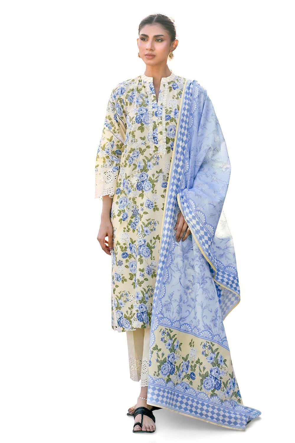 3 Piece Embroidered Printed Lawn Suit with Border