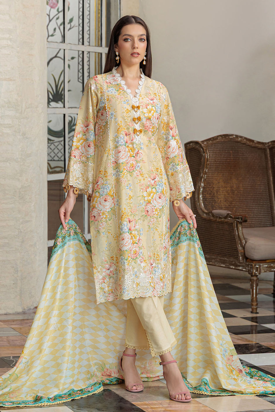 3 Piece Embroidered Printed Lawn Suit with Dupatta