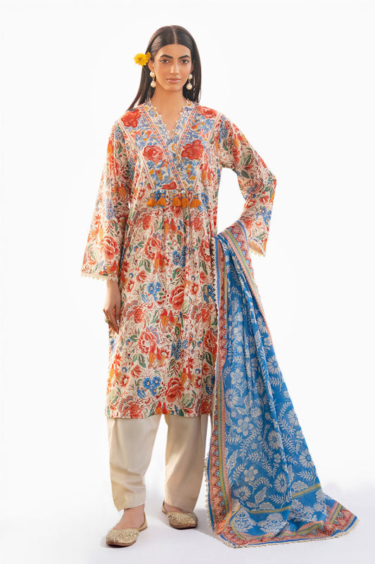 3 Piece Printed Lawn Suit with Embroidered Border CL-62084