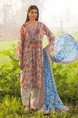 3 Piece Printed Lawn Suit with Embroidered Border CL-62084