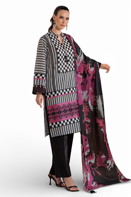 3 Piece Printed Lawn Suit with Embroidered Border CL-62183