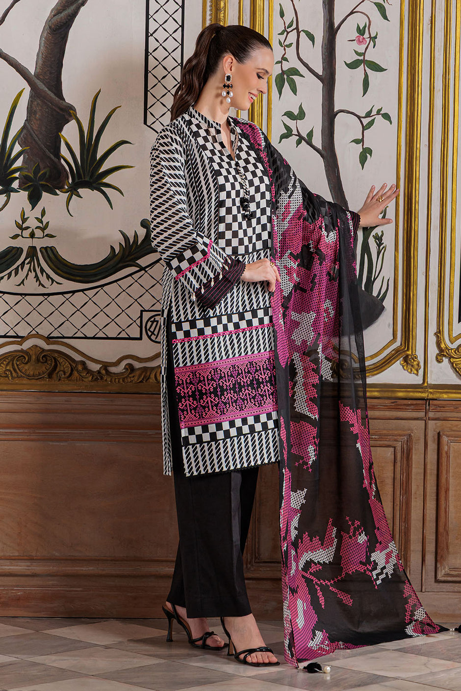 3 Piece Printed Lawn Suit with Embroidered Border