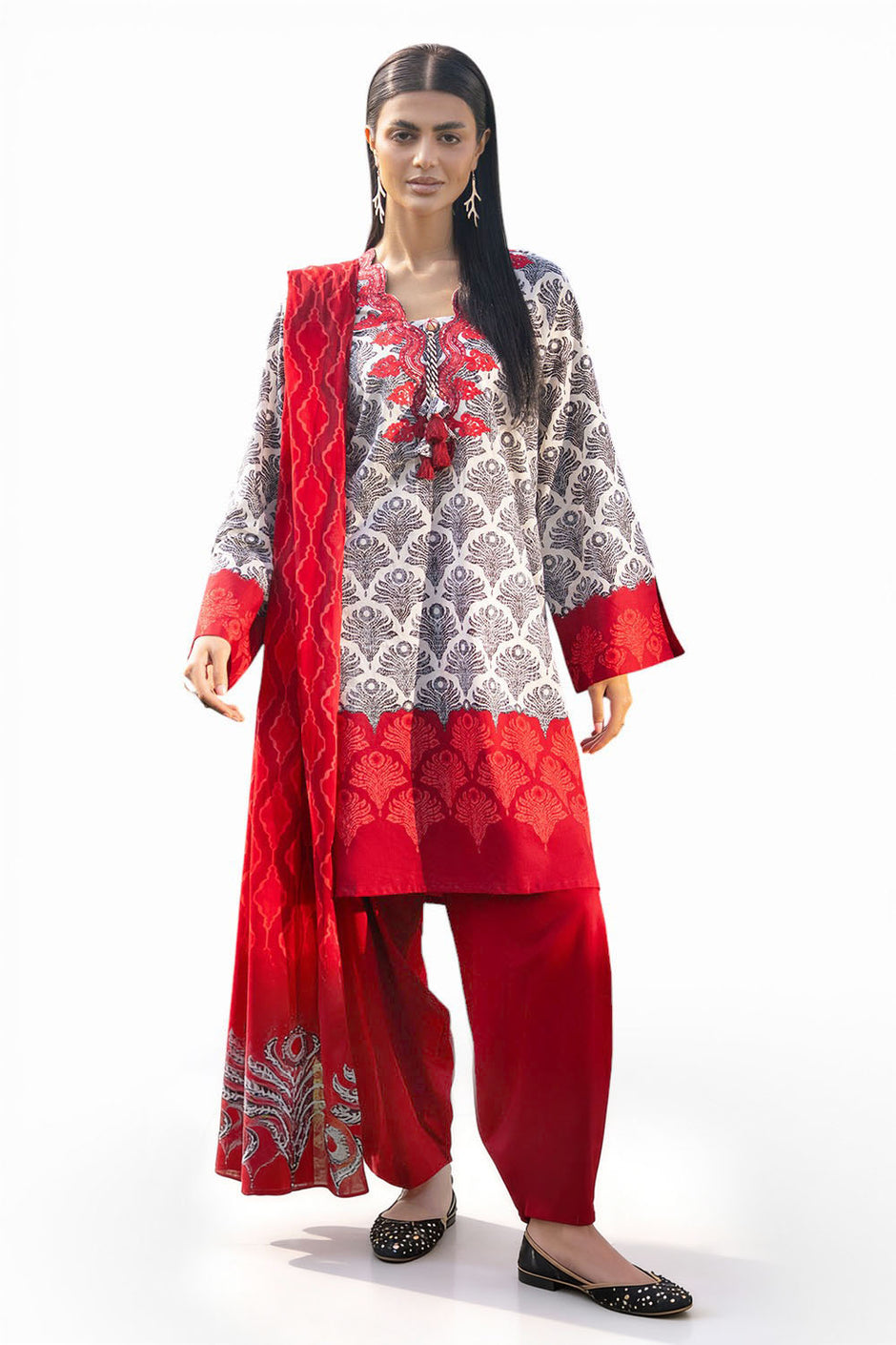 3 Piece Embroidered Printed Lawn Suit with Dupatta