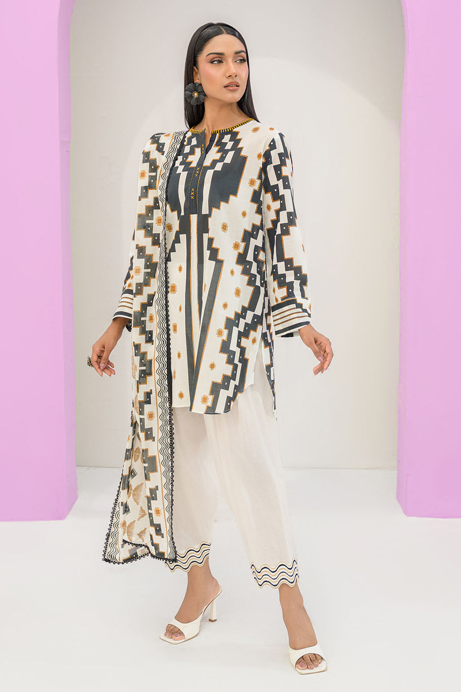 3 Piece Embroidered Printed Lawn Suit with Printed Lawn Dupatta and Dyed Trouser