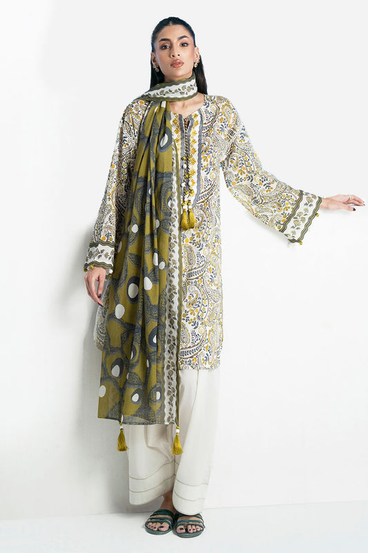 3 Piece Printed Lawn Suit with Embroidered Organza Neckline CL-62295