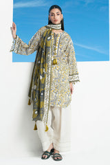 3 Piece Printed Lawn Suit with Embroidered Organza Neckline CL-62295