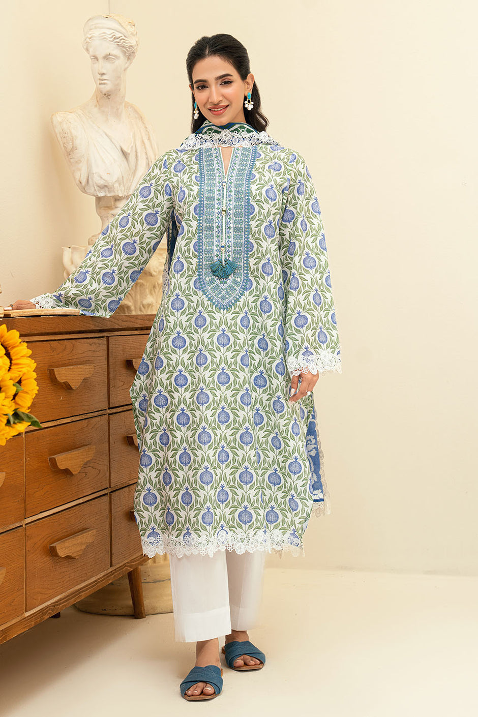3 Piece Printed Lawn Suit with Embroidered Neckline