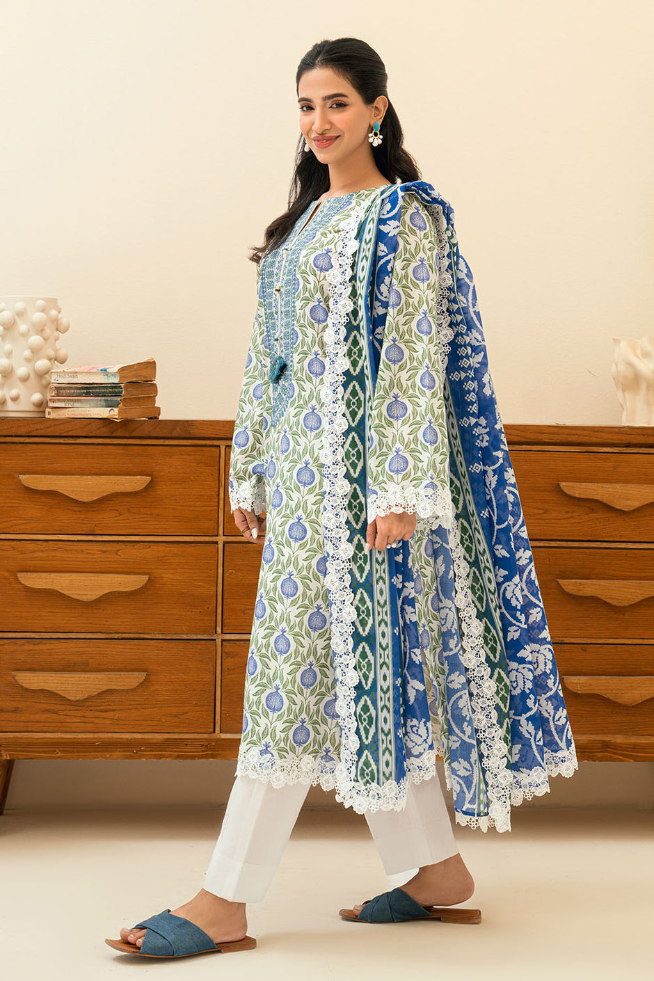 3 Piece Printed Lawn Suit with Embroidered Neckline