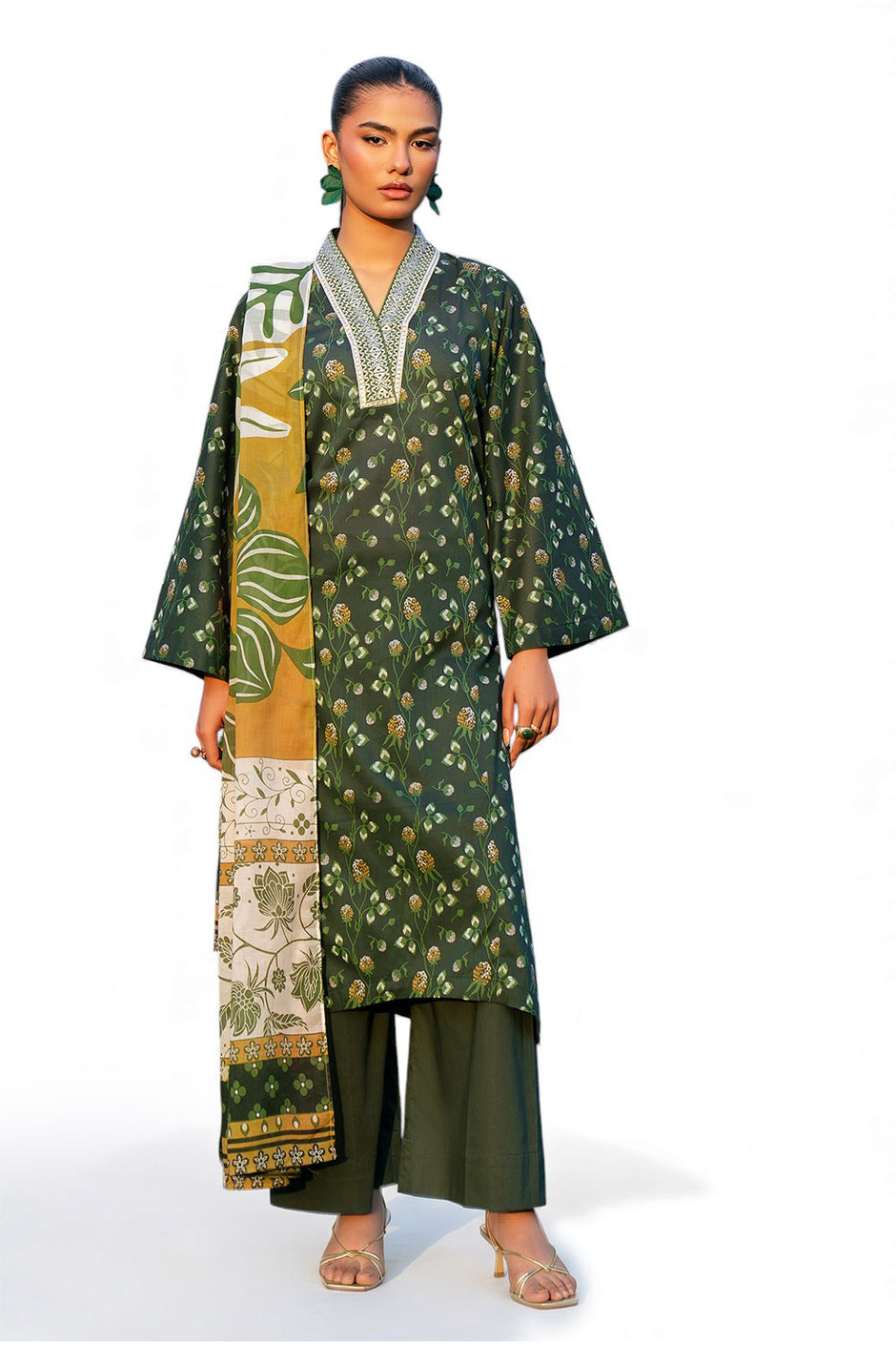 3 Piece Printed Lawn Suit with Embroidered Neckline