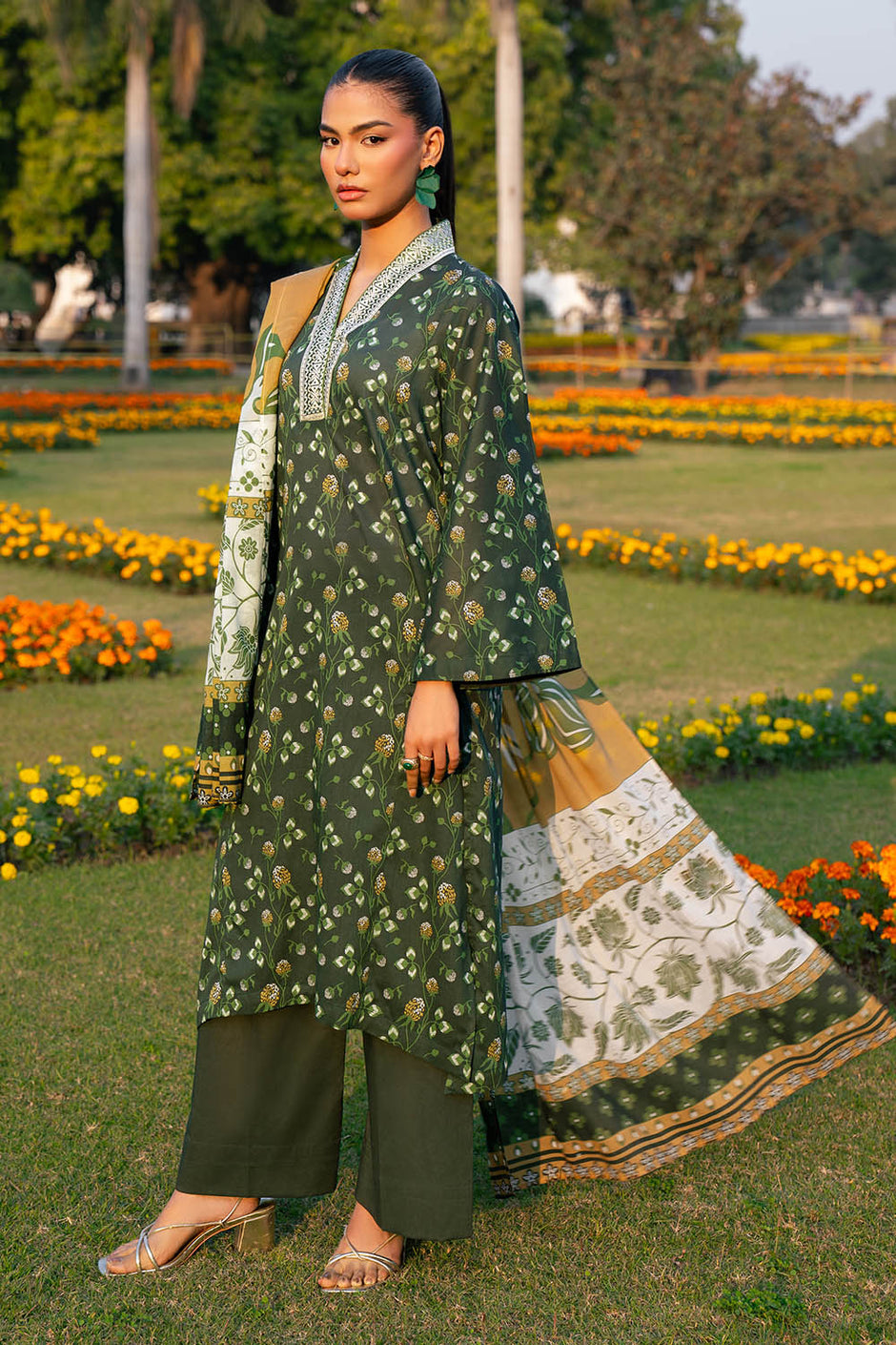 3 Piece Printed Lawn Suit with Embroidered Neckline