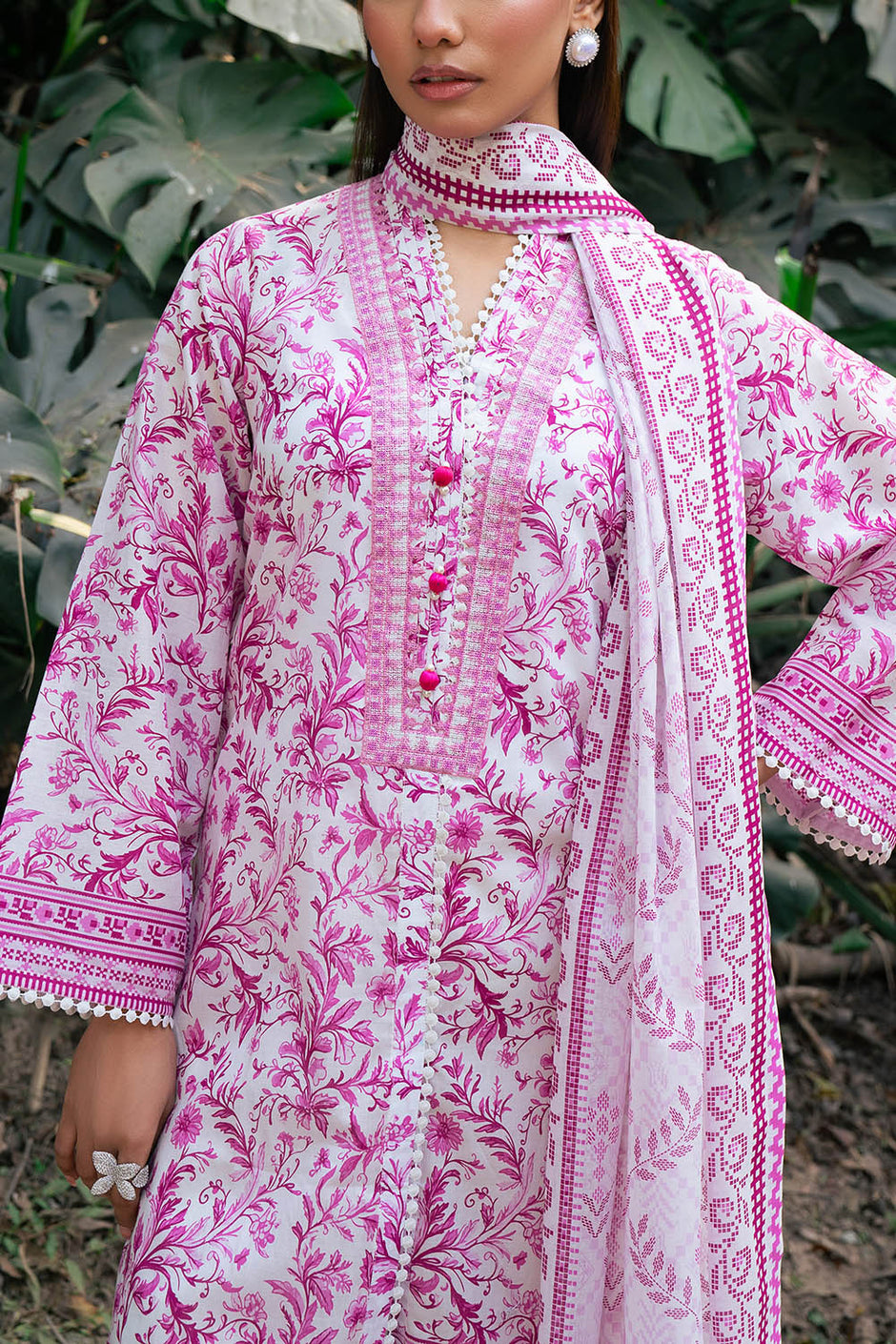 3 Piece Printed Lawn Suit with Embroidered Neckline