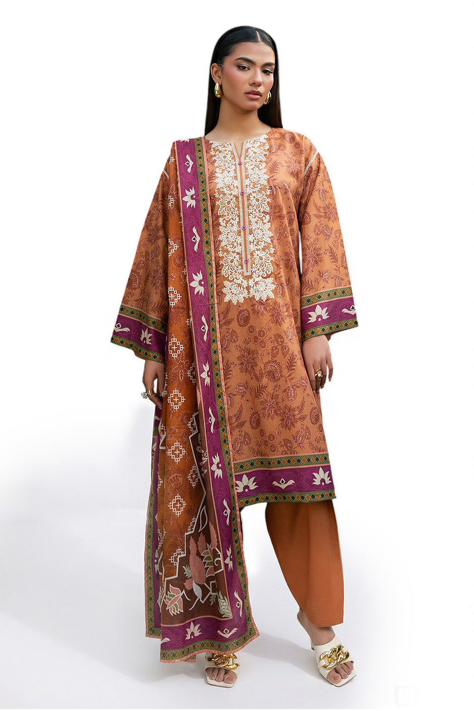 3 Piece Printed Lawn Suit with Embroidered Neckline