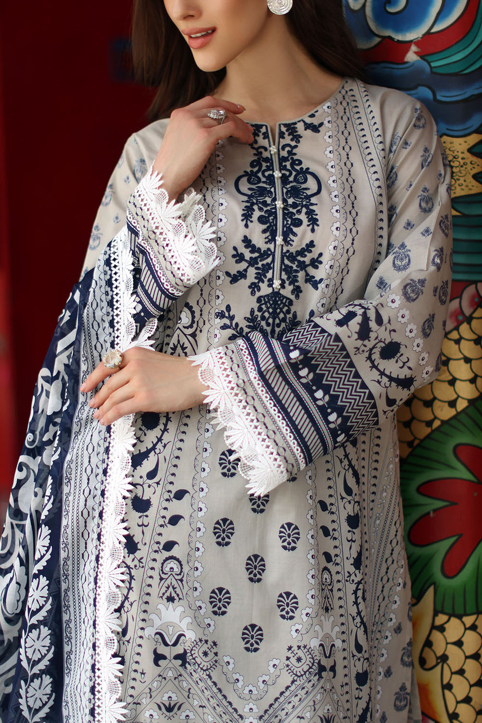 3 Piece Embroidered Printed Lawn Suit with Printed Lawn Dupatta
