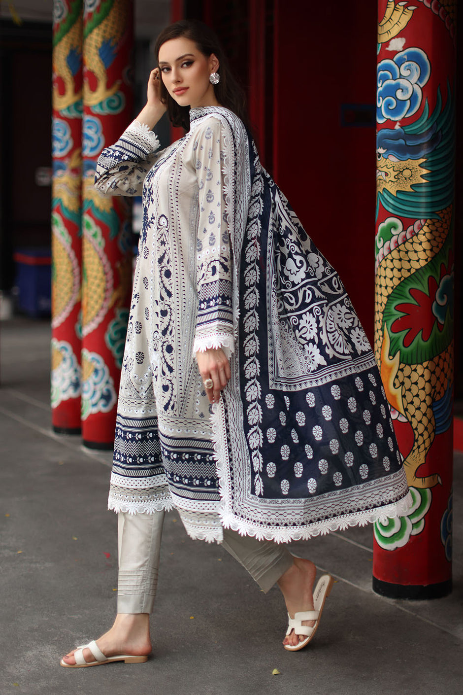 3 Piece Embroidered Printed Lawn Suit with Printed Lawn Dupatta