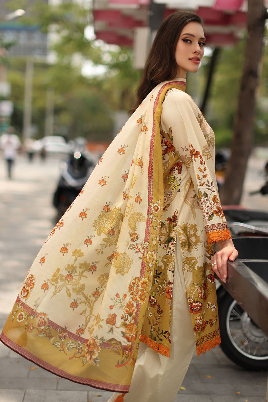 3 Piece Embroidered Printed Lawn Suit with Printed Lawn Dupatta