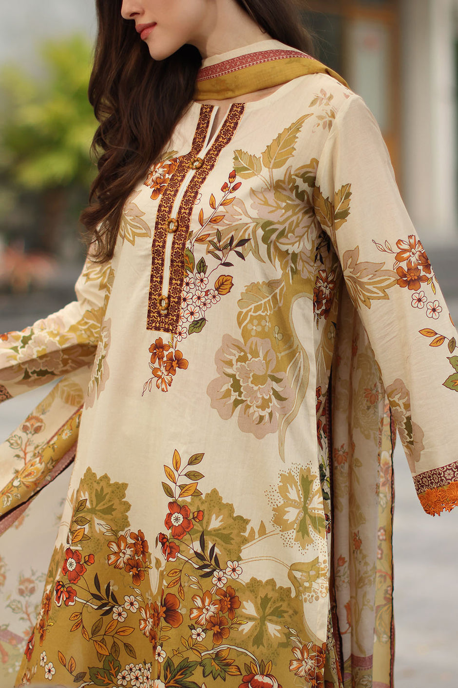 3 Piece Embroidered Printed Lawn Suit with Printed Lawn Dupatta