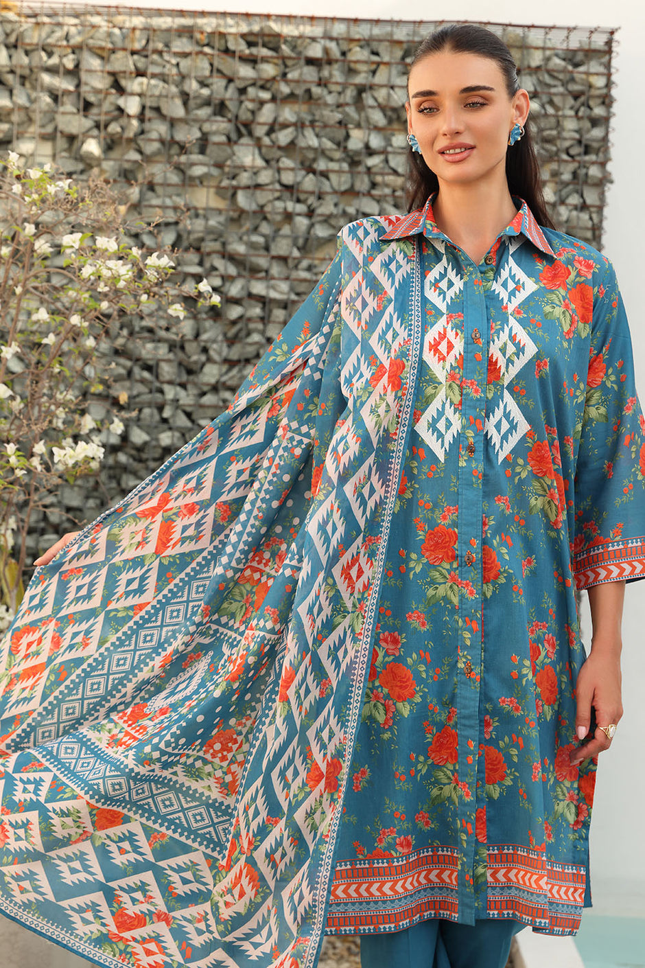 3 Piece Embroidered Printed Lawn Suit with Printed Lawn Dupatta