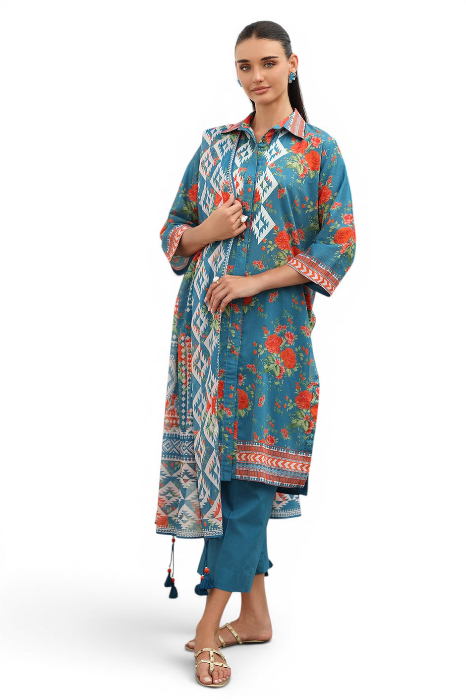 3 Piece Embroidered Printed Lawn Suit with Printed Lawn Dupatta