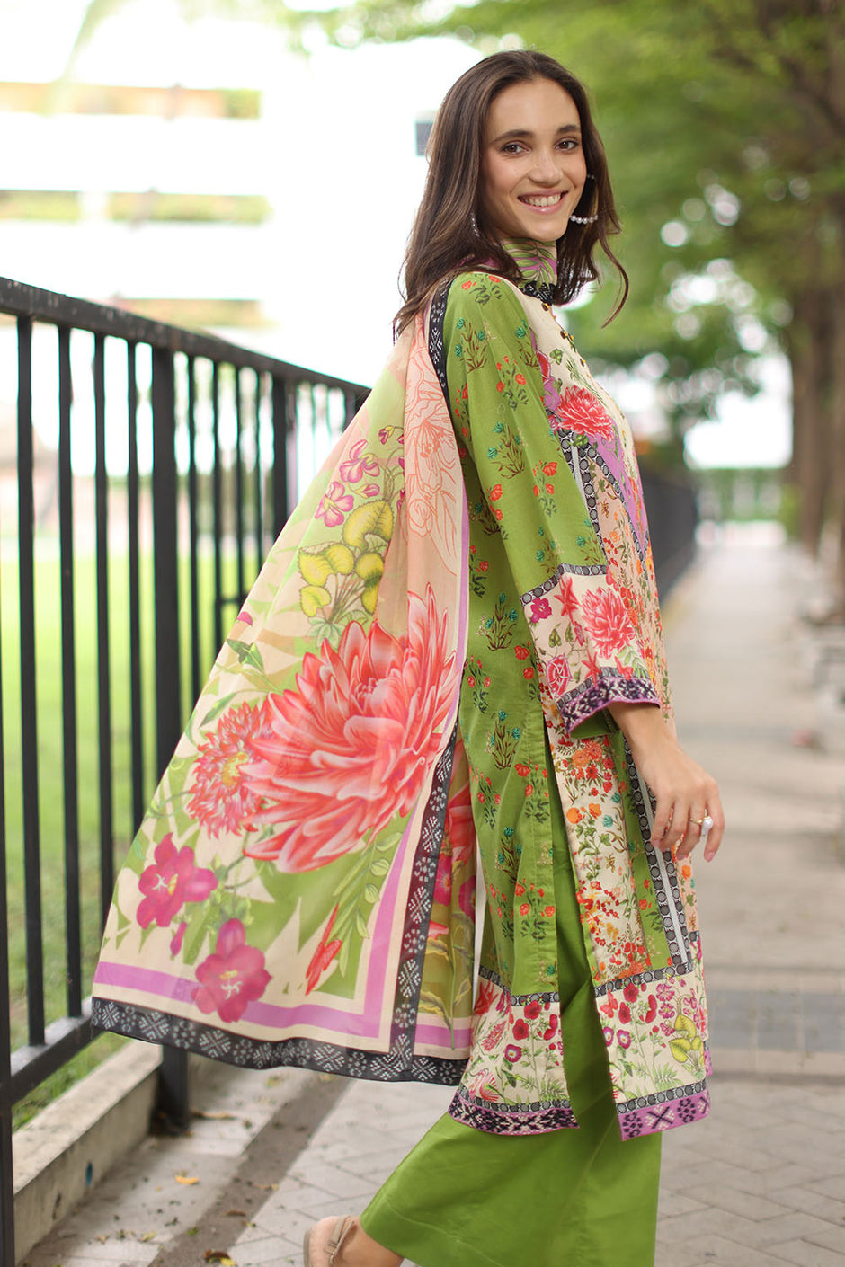3 Piece Embroidered Printed Lawn Suit with Printed Lawn Dupatta