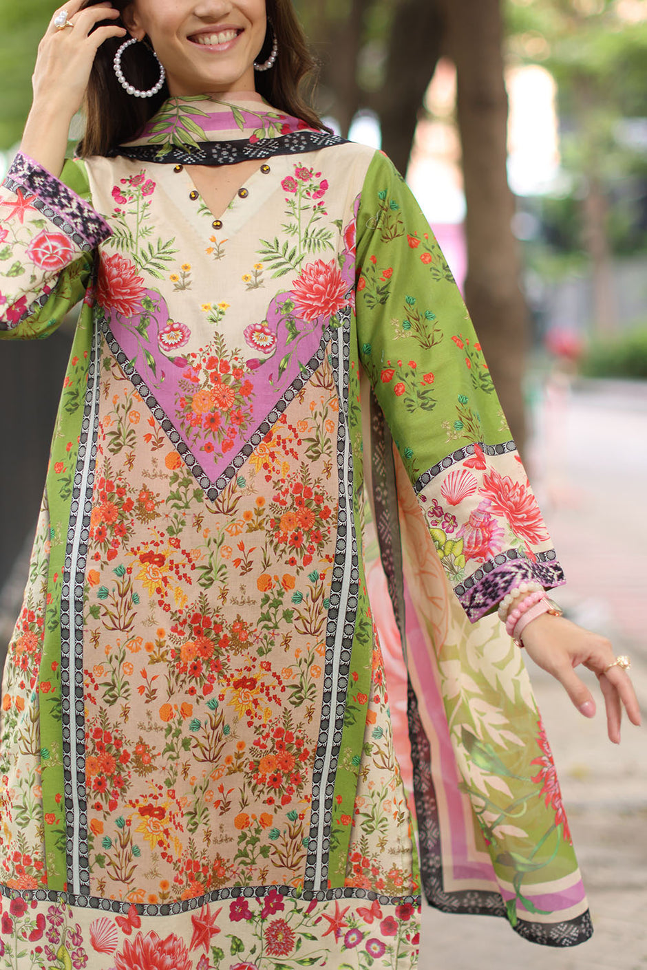 3 Piece Embroidered Printed Lawn Suit with Printed Lawn Dupatta