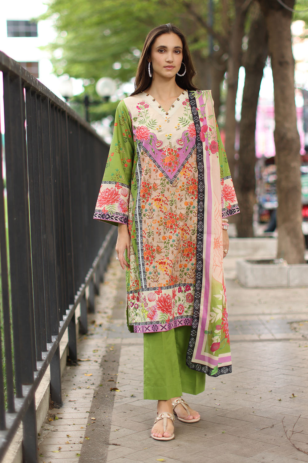 3 Piece Embroidered Printed Lawn Suit with Printed Lawn Dupatta
