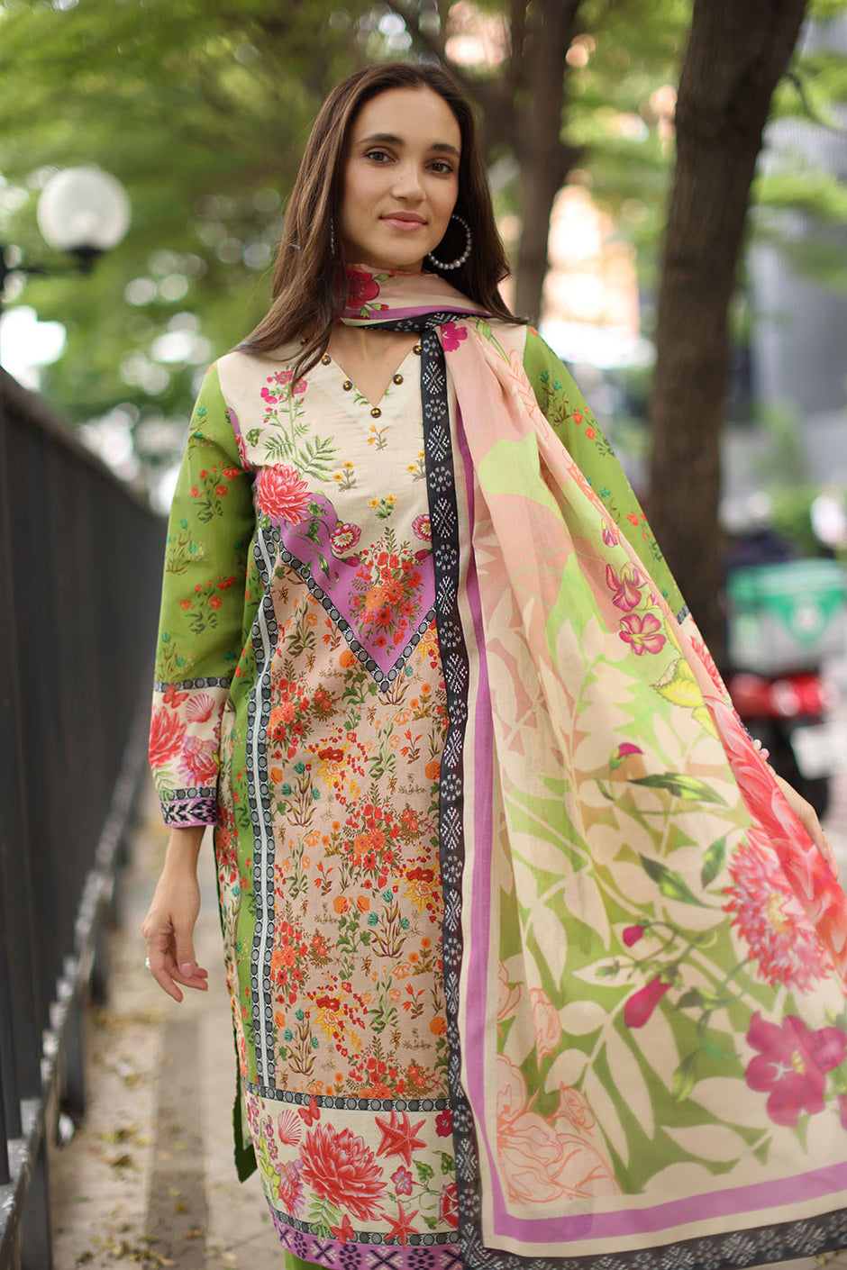 3 Piece Embroidered Printed Lawn Suit with Printed Lawn Dupatta